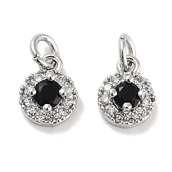 Черный Латунные микро проложить кубического циркония прелести, с целью перехода в кольце, плоско-круглые, платина, чёрные, 8x6x3 мм, отверстие : 2.5 мм