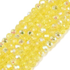 Желтый Нити из прозрачных стеклянных бусин-ронделей с цветным покрытием ab, граненые, желтые, 2.5x2 мм, отверстие : 0.5~0.9 мм, около 148~159 шт / нитка, 11.42~13.19'' (29~33.5 см)
