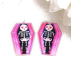 Skull Акриловые подвески с принтом на хэллоуин, темно-розовыми, череп, 40x29 мм