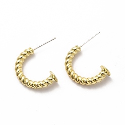 Golden Alloy C-shape Stud Earring Settings with Round Tray and 304 Stainless Steel Pins, Long-Lasting Plated, Cadmium Free & Lead Free, Golden, 22x6.5mm, Pin: 0.7mm