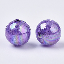 Dark Violet AB Color Transparent Crackle Round Acrylic Beads, Dark Violet, 20mm, Hole: 2.5mm, about 108pcs/500g