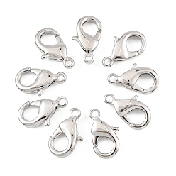 Real Platinum Plated SHEGRACE Brass Lobster Claw Clasps, Long-Lasting Plated, Cadmium Free & Nickel Free & Lead Free, Real Platinum Plated, 15x9x3.5mm, Hole: 1.8mm
