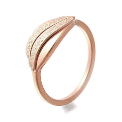 Розовое Золото Текстурированный лист 304 перстень из нержавеющей стали для женщин, ионное покрытие (ip), розовое золото , внутренний диаметр: 17 мм