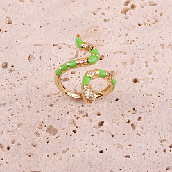 06 Colorful Snake-shaped Oil Drop Ring for Women, 18K Gold Plated Open-ended Fashion Ring