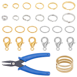 Golden & Silver PANDAHALL ELITE Iron Double Snap Ring, with Zinc Alloy Lobster Claw Clasps, Brass Rings, Iron Jump Rings, Golden & Silver, Ring: 2440pcs/set