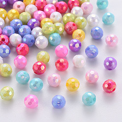 Mixed Color Opaque Acrylic Beads, Faceted, Dyed, AB Color, Round, Mixed Color, 6x5.5mm, Hole: 1.4mm, about 4160pcs/500g
