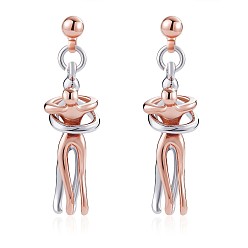 Platinum & Rose Gold Hug Jewelry, Brass Embrace Couple Dangle Stud Earrings for Valentine's Day, Platinum & Rose Gold, 34.5x9.7mm, Pin: 0.7mm