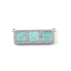Turquoise Brass Micro Pave Clear Cubic Zirconia Connector Charms, with Resin, Rectangle with Square Links, Rack Plating, Long-Lasting Plated, Cadmium Free & Lead Free, Platinum, Turquoise, 12x32x3mm, Hole: 1mm