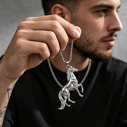 Platino Collares colgantes de aleación para hombres, caballo, Platino, 23.62 pulgada (60 cm)