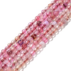 Deep Pink Natural Agate Beads Strands, Faceted Round, Dyed & Heated, Deep Pink, 3.7~4x3.9~4.3mm, Hole: 0.8mm, about 89~93pcs/strand, 13.98''(35.5cm)
