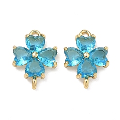 Темно-бирюзовый Подвески-клеверы из стекла ко Дню Святого Патрика, с реечной обшивкой латунными выводами, золотые, без кадмия и без свинца, долговечный, темные бирюзовый, 15.5x11.5x3.5 мм, отверстие : 1.4 мм