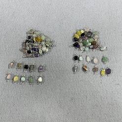 Couleur Mélangete 72pcs 9 couleurs charmes de connecteur de pierres précieuses naturelles, avec les accessoires en fer, couleur mixte, 16~18mm, Trou: 2.5~3mm