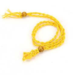 Gold Adjustable Braided Cotton Cord Macrame Pouch Necklace Making, Interchangeable Stone, with Wood Bead, Gold, 27-1/2 inch(700mm)