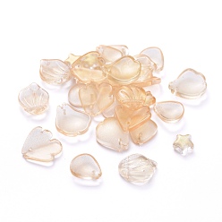 Bisque Electroplate Transparent Glass Beads, Mixed Shapes, Bisque, 5~21x6~14x3~10mm, Hole: 0.9~1.2mm