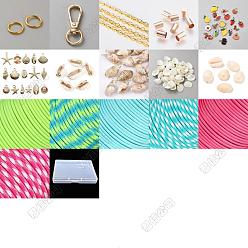 (52) Непрозрачная лаванда Набор ювелирных изделий diy, включая соединительные кольца из сплава, поворотные застежки и подвески., конечные латунь шнур шапки, Подвески из раковины, прочный круглый полиэстеровый шнур, железо кабельные сети, разноцветные, 6x0.8 мм, внутренний диаметр: 5 мм