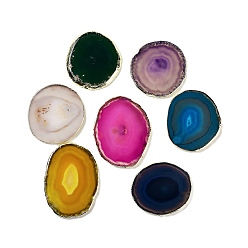 Mixed Color Natural Agate Cup Mat, with Brass Edage, Nugget, Mixed Color, 85~97x71~78x4~6mm