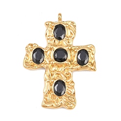 Черный 304 микро нержавеющей стали прокладывать Цирконом подвески, крест прелести, золотые, вакуумное покрытие pvd, чёрные, 43.5x32.5x4 мм, отверстие : 2.8 мм