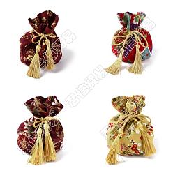Mixed Patterns 8Pcs 4 Stylse Hot Stamping Cotton Candy Pouches, Drawstring Tassel Bags, for Wedding Gift Candy Packaging, Mixed Color, Mixed Patterns, 13.2x15x0.7cm, 2pcs/style