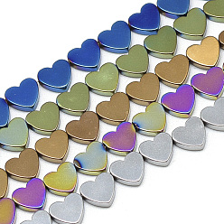 Mixed Color Electroplate Non-magnetic Synthetic Hematite Beads Strands, Heart, Mixed Color, 6x5.5x2mm, Hole: 0.5mm, about 68pcs/strand, 15.7 inch