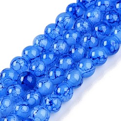 Озёрно--синий Стеклянные бусины, треск стиле, круглые, имитация нефрита, Плут синий, 6~6.5 мм, отверстие : 1.5 мм, около 135~140 шт / нитка, 31.8 дюйм (80.7 см)