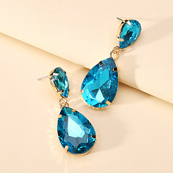 Light blue Colorful Transparent Glass Crystal Earrings with Fashionable Waterdrop Shape for Elegant and Stylish Women