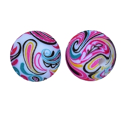 Cerise Round with Teardrop Print Pattern Food Grade Silicone Beads, Silicone Teething Beads, Cerise, 15mm