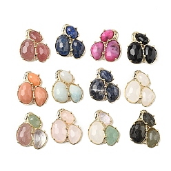 Смешанные камни Соединители звеньев из натурального камня, с латунной фурнитурой , граненые, золотые, окрашенные, 30.5~31x33x5 мм, отверстие : 1.8 мм