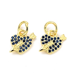 Средно-синий Латунь с микропокрытием, с прыжковых колец, без кадмия и без свинца, золотые, стрела в сердце, светло-синий, 9x10x2 мм, отверстие : 3.4 мм