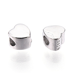 Real Platinum Plated Rhodium Plated 925 Sterling Silver Beads, Heart, Nickel Free, with S925 Stamp, Real Platinum Plated, 3.3x3.1x2.5mm, Hole: 1.2mm
