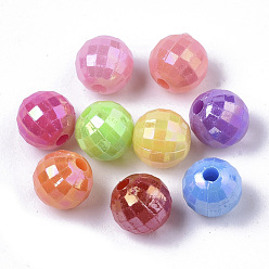 Mixed Color Opaque AS Plastic Beads, Plated AB Color, Pearlized, Faceted, Round, Mixed Color, 6x6mm, Hole: 1.2mm, about 4200pcs/500g
