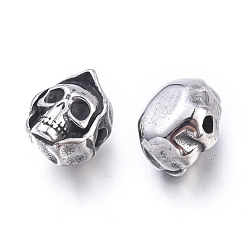 Antique Silver Halloween 304 Stainless Steel Beads, Skull Head, Antique Silver, 13x10.5x9mm, Hole: 2mm