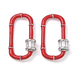 Красный Овальный латунный микропаве прозрачный кубический цирконий фиксирующий карабин, с эмалью, долговечный, стойки покрытие, без свинца и без кадмия, платина, красные, 29.5x17 мм