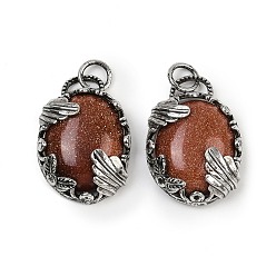 Камень с Пылевым Золотом Синтетические голдстоуновские подвески, овальные подвески с латунной оправой, античное серебро, 30.5~31x21~21.5x8~8.5 мм, отверстие : 5.5 мм