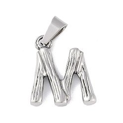 Letter M Non-Tarnish 304 Stainless Steel Pendants, Bamboo Style, Stainless Steel Color, Letter.M, 19x16x3mm, Hole: 3x7mm