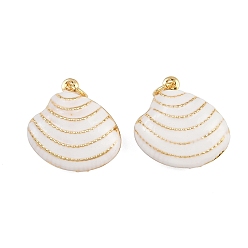 Белый Подвески в форме ракушек из латуни с эмалью, с прыжковых колец, золотые, стойки покрытие, без кадмия и без свинца, долговечный, белые, 19.5x19.5x7 мм, отверстие : 3.4 мм