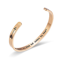 Rose Gold Stainless Steel Cuff Bangle for Women, Arrow with Word Pattern, Rose Gold, Inner Diameter: 2-1/2 inch(6.4cm)