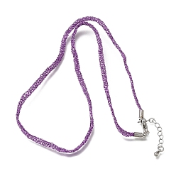 Old Rose 3.5MM Polyester Metallic Cord Braided Cord Necklace Making, with Brass Findings and 202 Stainless Steel Lobster Claw Clasps, Long-Lasting Plated, Rack Plating, Stainless Steel Color, Old Rose, 16.14 inch(41cm)~18.11 inch(46cm)
