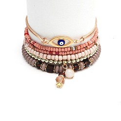 coffee European and American Eye Bead Multi-layer Hand Jewelry - Fashionable Elastic Bracelet.