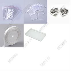 Античное Серебро Наборы для самостоятельного изготовления подвески в виде сердца из сплава в тибетском стиле с изображением древа жизни., включают в себя целлофановые пакеты OPP, жемчужно-марлевые мешочки, Полиэфирная лента, античное серебро, 18x17x1 мм, отверстие : 1 мм, Около 915 шт / 1000 г