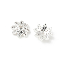 Серебро Колпачки для бусин из прозрачного кубического циркония из латуни, 8-лепестков цветка, серебряные, 10x3.5 мм, отверстие : 1.5 мм