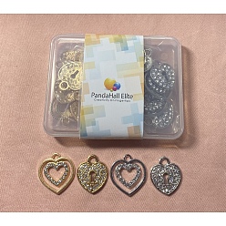 Mixed Color PandaHall Elite 24Pcs 4 Style Alloy Pendants, with Crystal Rhinestone, Heart, Mixed Color, 18~19x15~18x2~2.5mm, Hole: 2~2.5mm, 6pcs/style