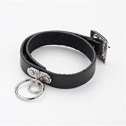 Black Punk Rock Style Cowhide Leather Choker Necklaces, with Iron Clasps, Black, 15.9 inch(40.5cm)