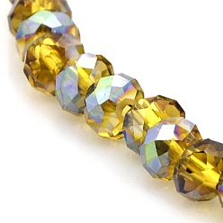 Dark Goldenrod Half Rainbow Plated Faceted Rondelle Electroplate Glass Beads Strands, Dark Goldenrod, 4x3mm, Hole: 1mm, about 120pcs/strand, 16 inch
