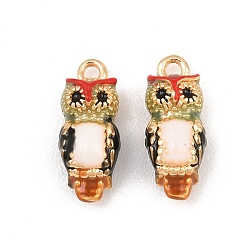 Coloré Laiton émail pendentifs, charmes hibou, colorées, 14x6x5mm, Trou: 1.4mm