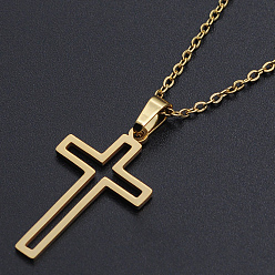 Golden 201 Stainless Steel Pendant Necklaces, with Cable Chains and Lobster Claw Clasps, Cross, Golden, 17.7 inch(45cm), 1.5mm