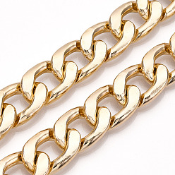 Light Gold Aluminum Curb Chains, Diamond Cut Cuban Link Chains, Unwelded, Light Gold, 20x13.5x3.5mm