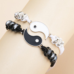 Noir et blanc Ensemble de bracelets d'amitié yin yang réglables pour couples et amis