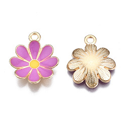 Фиолетовый Подвески из эмали и сплава, цветок, золотой свет, фиолетовые, 19x16x3.5 мм, отверстие : 1.8 мм