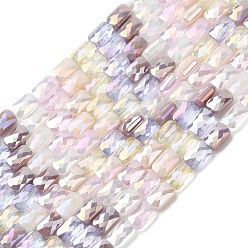 (52) Непрозрачная лаванда Стеклянные бусины с гальваническим покрытием , прямоугольные, граненые, градиент цвета, разноцветные, 7x4x3.5 мм, отверстие : 1 мм, около 60~63 шт / нитка, 16.14''~16.92'' (41~43 см)