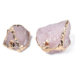Quartz Rose Perles de quartz rose naturelles plaquées, avec les accessoires en laiton d'or lumière, nuggets, 23~28x15.5~28.5x13.5~20.5mm, Trou: 3mm